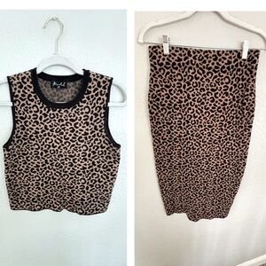 Marled leopard sweater vest + skirt set